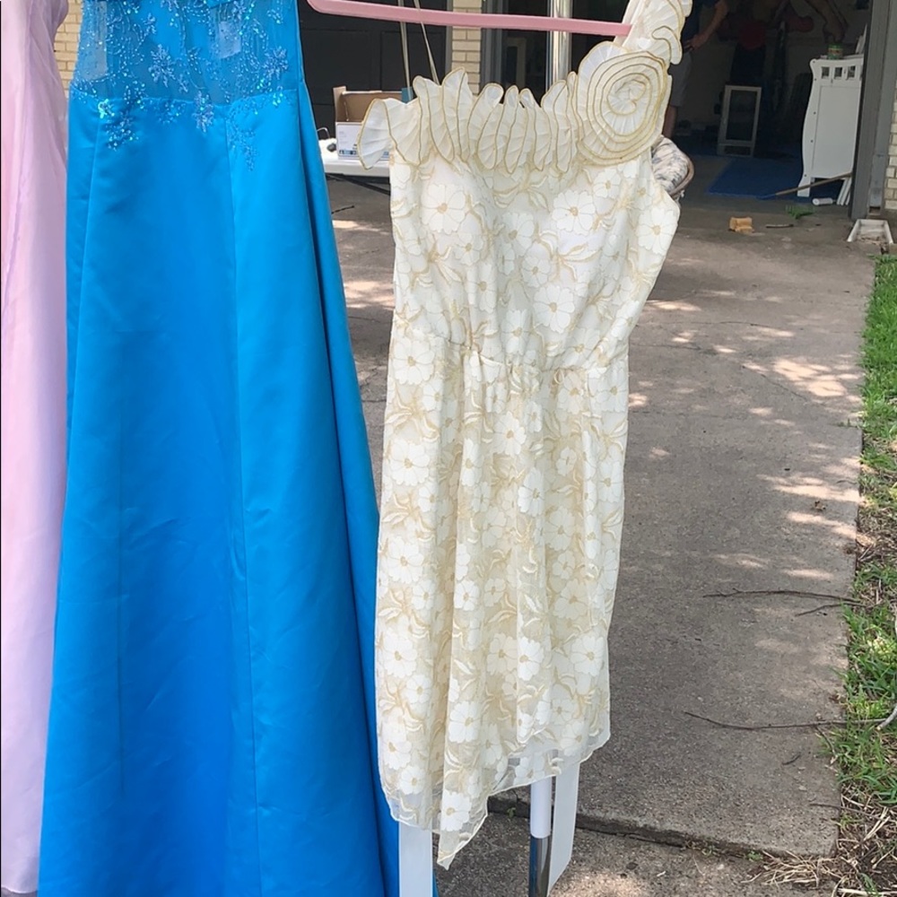 White and gold lace dress